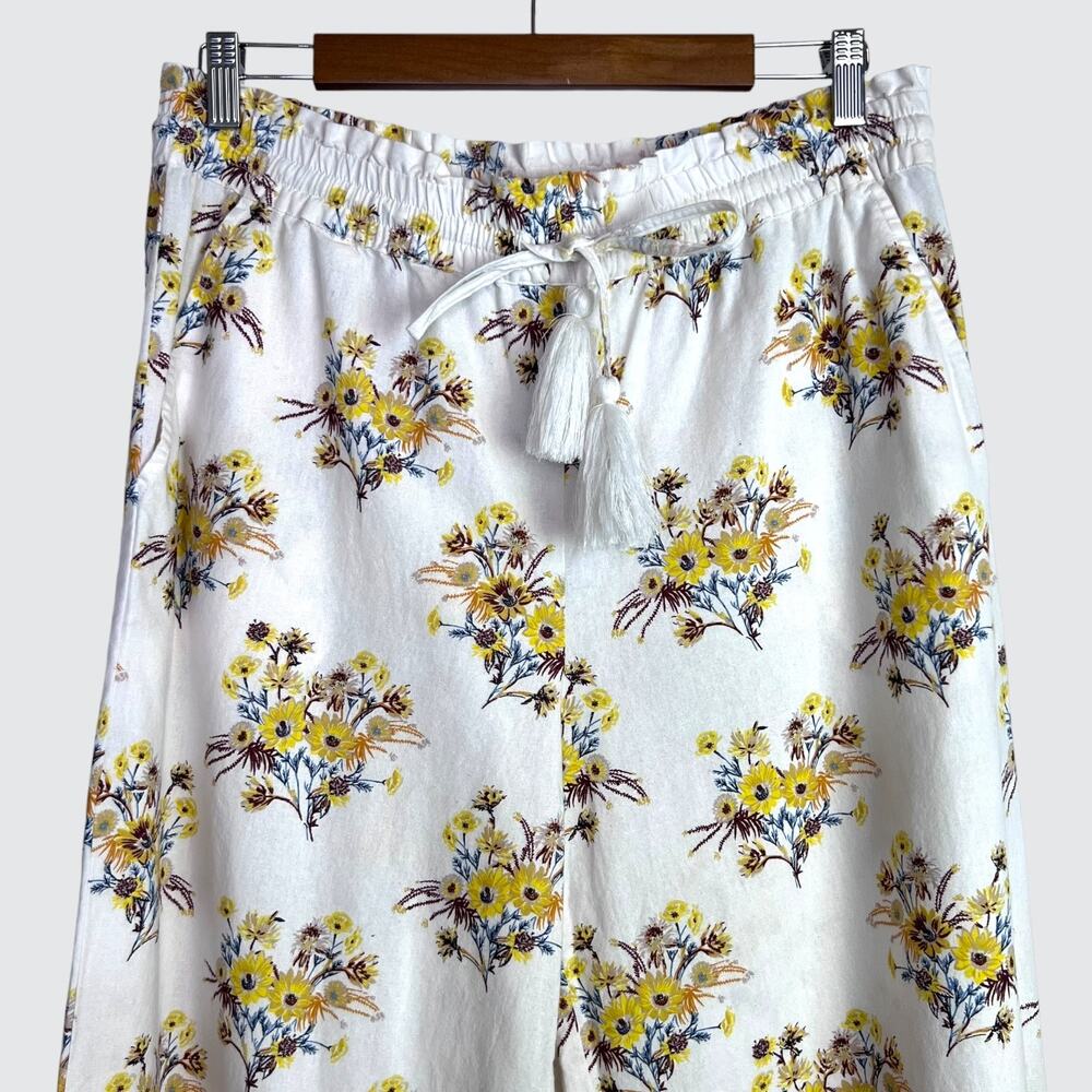 Happy X Nature 100% Cotton Wide Leg Relaxed Off White with Floral Print W's Med. - Picture 3 of 13